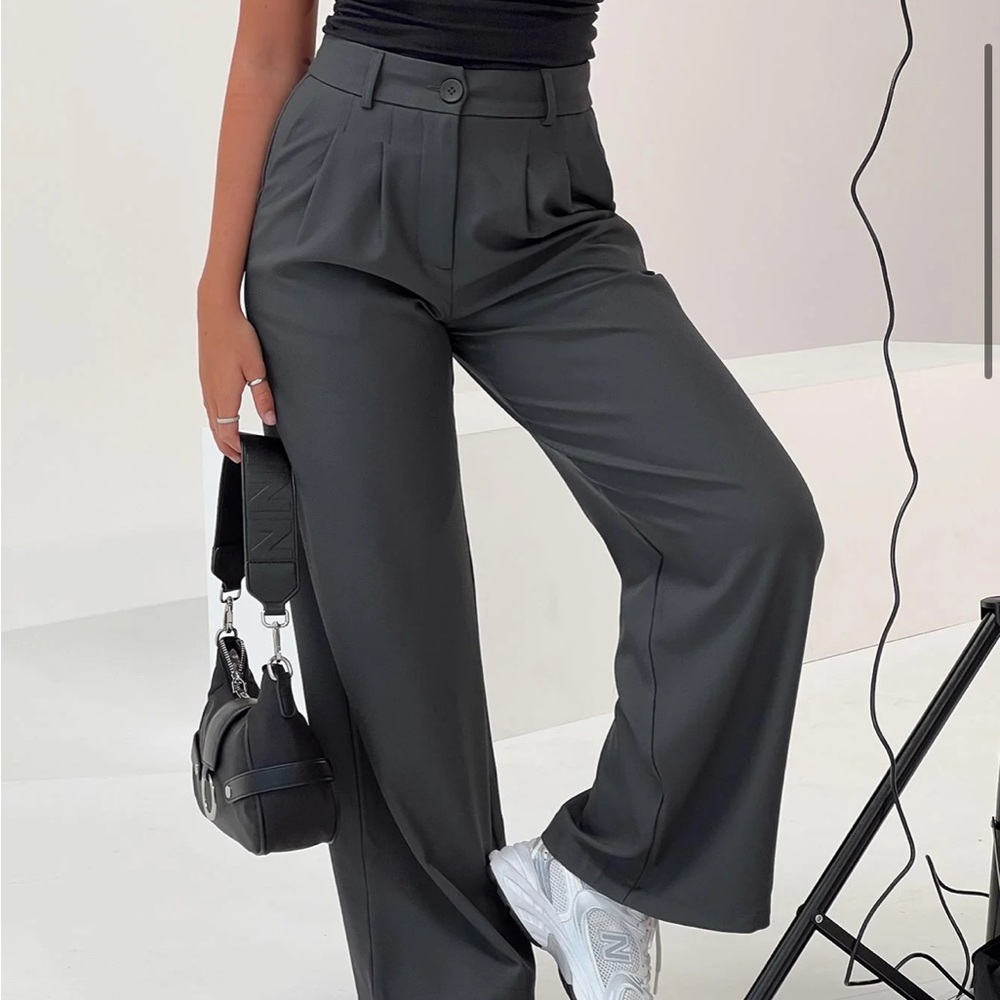 Princess Polly Petite Charcoal Wide-Leg Pants
